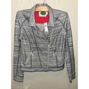 Anthropologie Caitlin Knit Moto Jacket Gray Zip Up 100% Cotton Medium